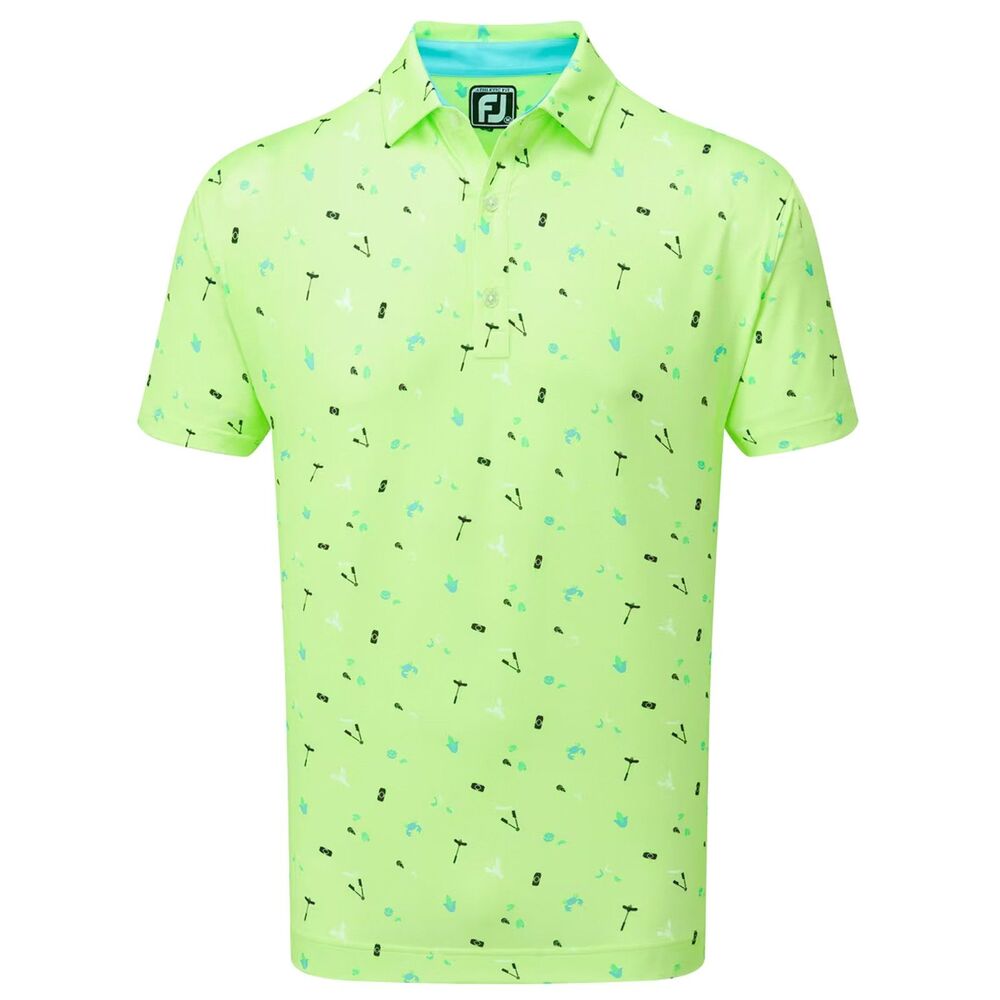 FootJoy Golf Polo Mens XL Green Clam Bake Print Lisle Self Collar Performance